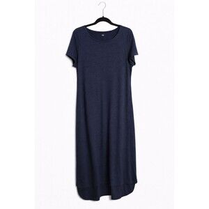 Eileen Fisher Hemp Cotton T Shirt Maxi Dress Medium Navy Blue